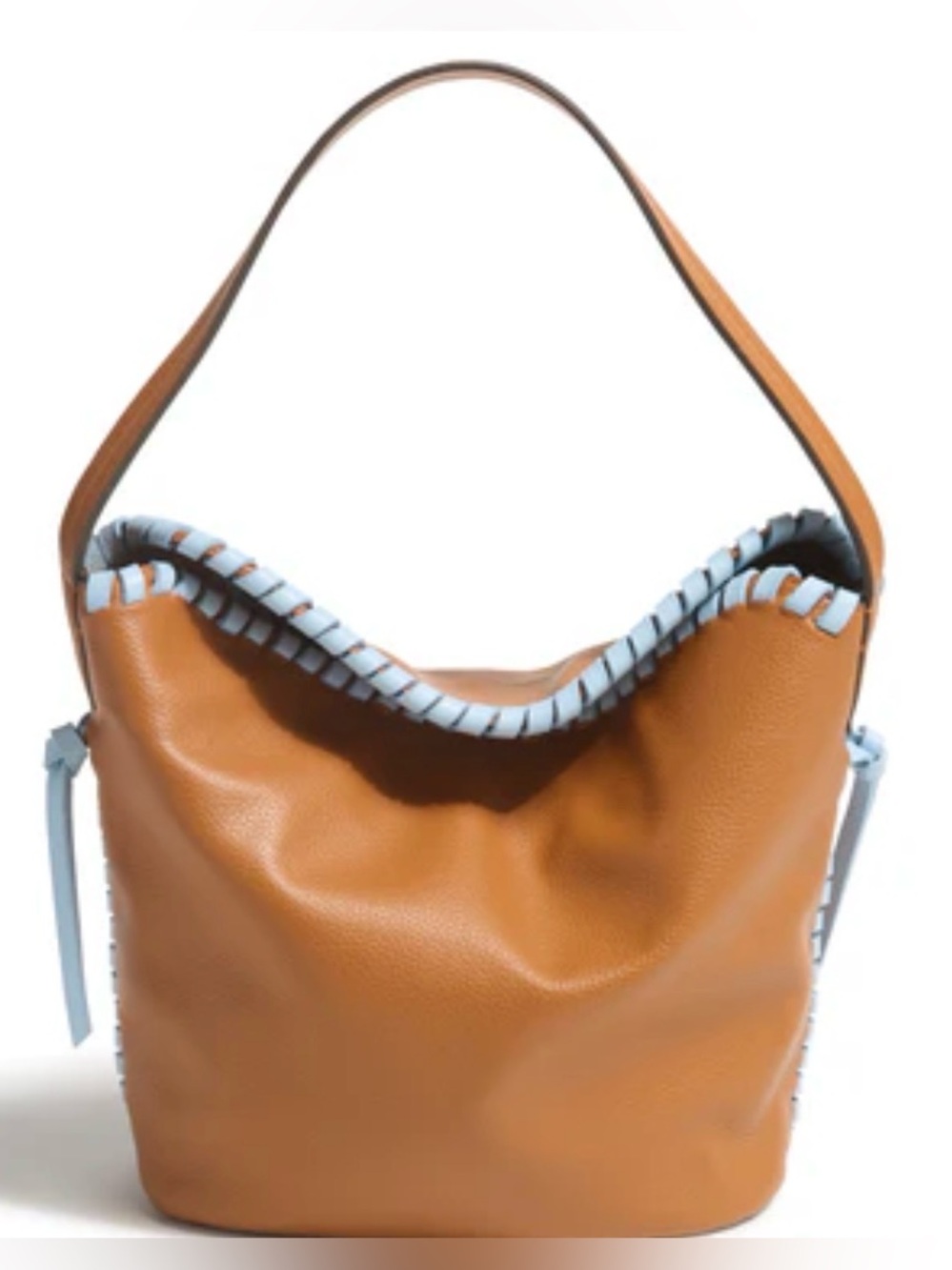 Vera Bradley Tan Slouchy Bucket Shoulder Hobo Bag Vegan Leather w/blue accent - Picture 3 of 12